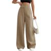 imageOYOANGLE Womens High Waist Wide Leg Pants Work Office Business Trousers Loose Fit Casual Long PantsBrown