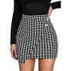 imageOYOANGLE Womens High Waist Work Houndstooth Print Asymmetrical Button Elegant Bodycon Mini Short SkirtsBlack and White