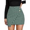 imageOYOANGLE Womens High Waist Work Houndstooth Print Asymmetrical Button Elegant Bodycon Mini Short SkirtsGreen