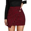 imageOYOANGLE Womens High Waist Work Houndstooth Print Asymmetrical Button Elegant Bodycon Mini Short SkirtsRed and Black