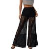 imageOYOANGLE Womens Lace Sheer Elastic Waist Wide Leg Pants See Through Long Trousers Party ClubwearBlack
