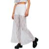 imageOYOANGLE Womens Lace Sheer Elastic Waist Wide Leg Pants See Through Long Trousers Party ClubwearWhite