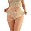 imageOYOANGLE Womens Lace Sheer Ruffle Thong Panties Bowknot Mid Rise Comfortable UnderwearWhite