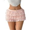 imageOYOANGLE Womens Lace Trim Ruffle Shorts Cute Elastic Low Waist Pumpkin Pants Bow Layered Y2K PettipantsPink
