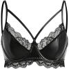 imageOYOANGLE Womens Leather Lace Trim Underwire Bra Lingerie Cut Out Strappy Push Up Goth BraletteBlack