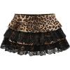 imageOYOANGLE Womens Leopard Print Contrast Lace Mini Skirt Elastic Waist Ruffled Tiered Y2K SkirtsMulticolor