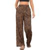 imageOYOANGLE Womens Leopard Print Elastic High Waist Long Pants Cheetah Printed Wide Leg Loose Trousers with PocketsBrown Black