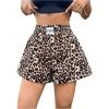 imageOYOANGLE Womens Leopard Print Elastic High Waist Shorts Loose Wide Leg Casual ShortsBrown