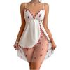 imageOYOANGLE Womens Mesh Floral Embroidered Nightgowns V Neck Spaghetti Strap Mini Nightdress SleepwearWhite and Red