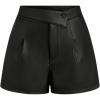 imageOYOANGLE Womens Minimalist Leather Button Pleated Shorts Zipper High Waisted Straight Leg Casual ShortsBlack