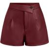 imageOYOANGLE Womens Minimalist Leather Button Pleated Shorts Zipper High Waisted Straight Leg Casual ShortsBurgundy