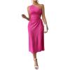 imageOYOANGLE Womens One Shoulder Sleeveless Dress Twist Cut Out Split Thigh Midi DressesHot Pink