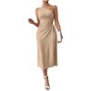 imageOYOANGLE Womens One Shoulder Sleeveless Dress Twist Cut Out Split Thigh Midi DressesKhaki