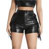 imageOYOANGLE Womens PU Leather Elastic High Waist Fringe Shorts Party Skinny Straight Leg ShortsBlack