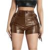 imageOYOANGLE Womens PU Leather Elastic High Waist Fringe Shorts Party Skinny Straight Leg ShortsBrown