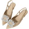 imageOYOANGLE Womens Rhinestone Decor Pointed Toe Slingback Flats Faux Suede Dress SandalsKhaki