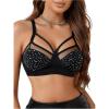 imageOYOANGLE Womens Rhinestone Sparkly Cut Out Bralette Bra Shiny Light Supports Comfy Wireless BrasBlack