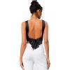 imageOYOANGLE Womens Satin Crop Top Bowknot Backless Sleeveless Ruched Party Blouse Going OutBlack