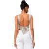 imageOYOANGLE Womens Satin Crop Top Bowknot Backless Sleeveless Ruched Party Blouse Going OutGrey