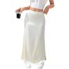 imageOYOANGLE Womens Satin High Waist Skirt Flowy Solid Casual Elegant Maxi SkirtsApricot