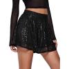 imageOYOANGLE Womens Sequin Glitter High Waisted Skirt Shorts Party Sparkly A Line Mini SkortBlack