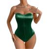 imageOYOANGLE Womens Silk Satin Bodysuit Sleeveless Strapless Tube Backless Solid Plain Slim Fit Bodysuit TopsDark Green