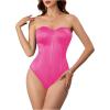 imageOYOANGLE Womens Silk Satin Bodysuit Sleeveless Strapless Tube Backless Solid Plain Slim Fit Bodysuit TopsPink