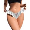 imageOYOANGLE Womens Silk Stain Ruffle Trim Thong Panties Low Rise No Show UnderwearWhite