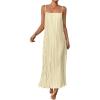 imageOYOANGLE Womens Sleeveless Spaghetti Strap Pleated Straight Flowy Long Maxi Cami DressApricot