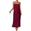 imageOYOANGLE Womens Sleeveless Spaghetti Strap Pleated Straight Flowy Long Maxi Cami DressBurgundy