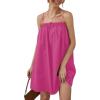 imageOYOANGLE Womens Spaghetti Straps Sleeveless Loose Ruffle A Line Cami Short Dress with PocketHot Pink