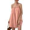 imageOYOANGLE Womens Spaghetti Straps Sleeveless Loose Ruffle A Line Cami Short Dress with PocketLight Pink