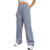 imageOYOANGLE Womens Straight Wide Leg Trousers Striped Print Letter Patched Detail High Waist Y2K Fashion PantsDark Blue