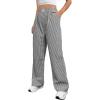 imageOYOANGLE Womens Straight Wide Leg Trousers Striped Print Letter Patched Detail High Waist Y2K Fashion PantsDark Grey