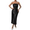 imageOYOANGLE Womens Strapless Satin Tube Dress Backless Elegant Solid Silky Maxi DressesBlack Solid