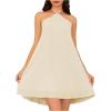 imageOYOANGLE Womens Summer Beach Dresses Sleeveless Halter Tie Back Solid Backless Flared Short DressApricot
