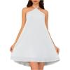 imageOYOANGLE Womens Summer Beach Dresses Sleeveless Halter Tie Back Solid Backless Flared Short DressWhite