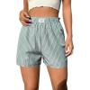 imageOYOANGLE Womens Summer Casual Striped Print Elastic Waist Mid Rise Straight Leg ShortsGreen