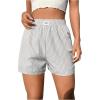 imageOYOANGLE Womens Summer Casual Striped Print Elastic Waist Mid Rise Straight Leg ShortsGrey