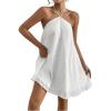 imageOYOANGLE Womens Textured Halter Backless Short Dress Sleeveless Flowy Vacation Mini DressesWhite