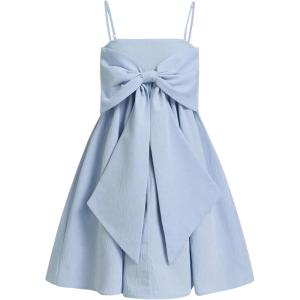 imageOYOANGLE Girls Bow Knot Spaghetti Strap Flare Hem Dress High Waist A Line Cami Party Short DressesBlue