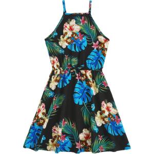 imageOYOANGLE Girls Casual Boho Floral Print Sleeveless ALine Swing Cami Hawaiian Dress SundressBlue Print