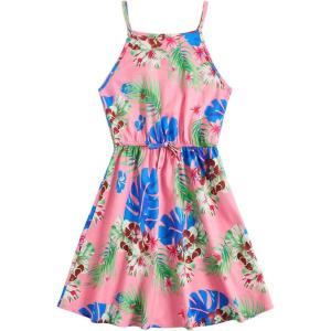 imageOYOANGLE Girls Casual Boho Floral Print Sleeveless ALine Swing Cami Hawaiian Dress SundressLight Pink Multi