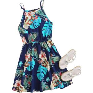 imageOYOANGLE Girls Casual Boho Floral Print Sleeveless ALine Swing Cami Hawaiian Dress SundressMulticolor