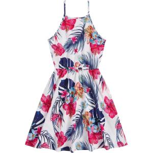 imageOYOANGLE Girls Casual Boho Floral Print Sleeveless ALine Swing Cami Hawaiian Dress SundressPink Print