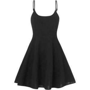 imageOYOANGLE Girls Spaghetti Straps Cami Dress Solid High Waist Flared Knee Length DressesBlack