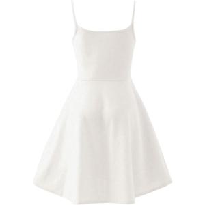 imageOYOANGLE Girls Spaghetti Straps Cami Dress Solid High Waist Flared Knee Length DressesWhite