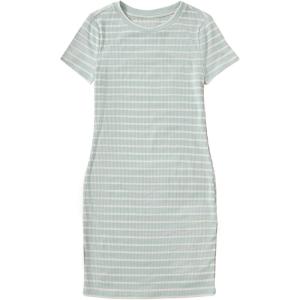 imageOYOANGLE Girls Summer TShirt Dress Striped Print Short Sleeve Ribbed Knit Casual DressMint Green