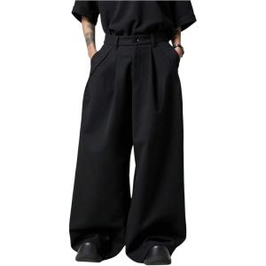 imageOYOANGLE Mens Baggy Wide Leg Pants Zipper Fly Pleated Work Casual Long Trousers with PocketBlack