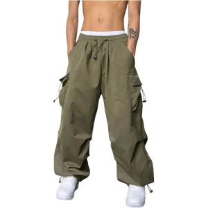 imageOYOANGLE Mens Cargo Pants Elastic Waist Flap Pockets Hip Hop Baggy Harem PantsArmy Green Plain